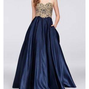 Betsy&Adam Navy Blue Ballgown Prom Dress